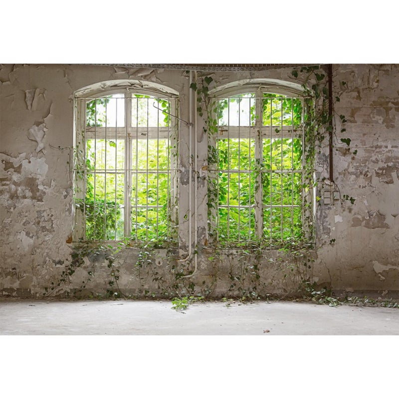 Baocicco 10x7ft Interior Wedding Photography Background Abandoned Building Shabby Wall Window View of Green Plants Background Empty Old Rural Room Discarded Factory Warehouse - Image 1